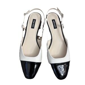 Nine West Women's Babee Slingback Cap Toe Flats Chic Cream/Black Multi NWOB 9M